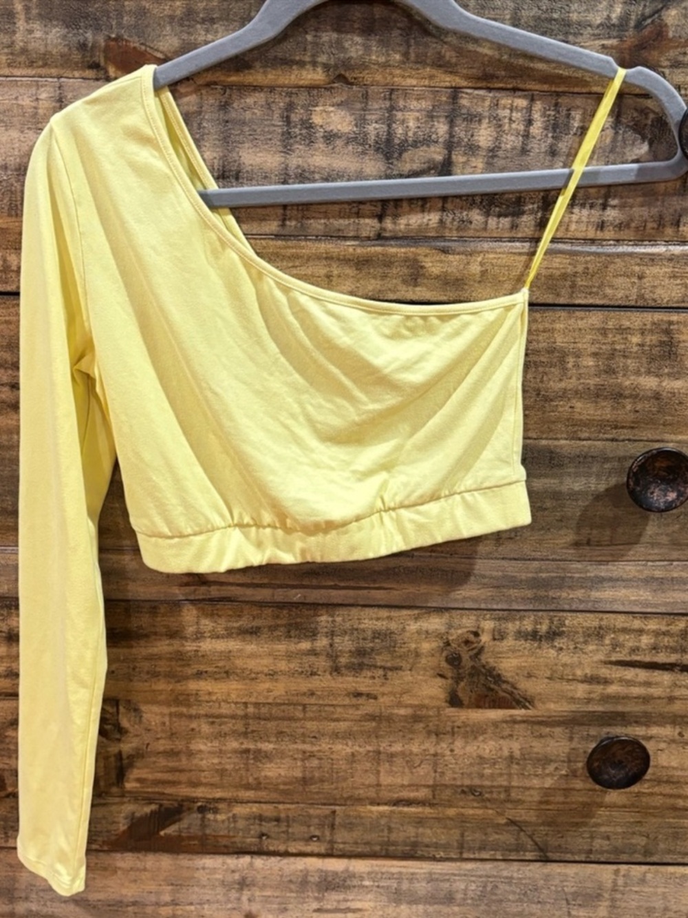Love J Yellow One-Shoulder Crop Top
